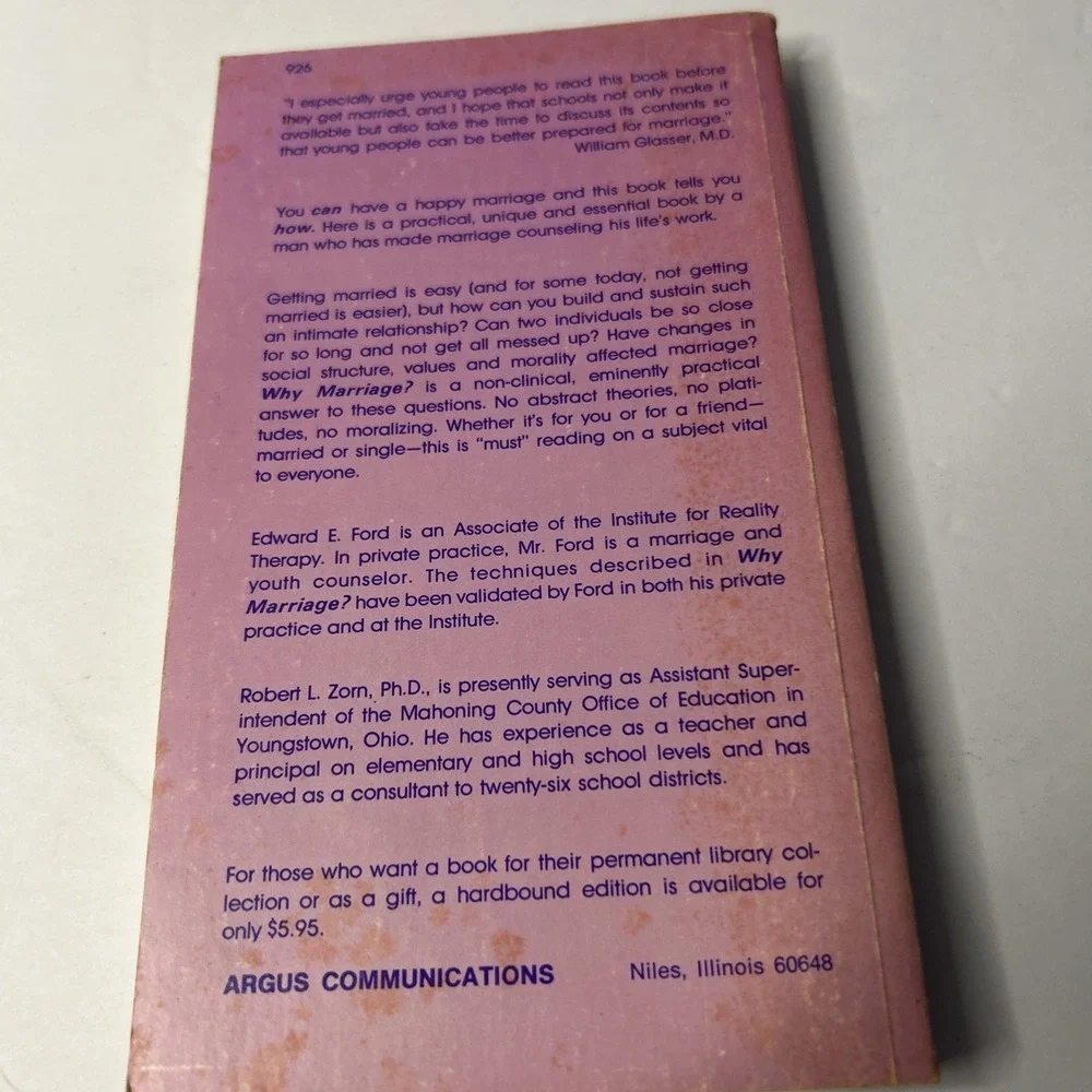 Why Marriage Reality Therapy Approach Edward E. Ford Vintage PB VG [ML]